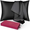 Lacette Silk Pillowcase 2 Pack for Hair and Skin, 100% Mulberry Silk, Double-Sided Silk Pillow Cases with Hidden Zipper (Black, Queen Size: 20" x 30")