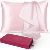 Lacette Silk Pillowcase 2 Pack for Hair and Skin, 100% Mulberry Silk, Double-Sided Silk Pillow Cases with Hidden Zipper (Light Pink, Standard Size: 20