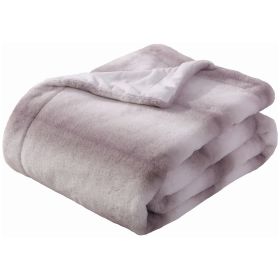 Printed Faux Rabbit Fur Throw, Lightweight Plush Cozy Soft Blanket, 50" x 60", Coffee Stripe (2 Pack Set of 2)