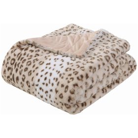 Printed Faux Rabbit Fur Throw, Lightweight Plush Cozy Soft Blanket, 50" x 60", Sand Leopard (2 Pack Set of 2)