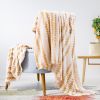 Back Printing Shaved Flannel Plush Blanket, Light Brown Stripe Blanket for Bed or Sofa, 80" x 90" (2 Pack Set of 2)