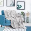 Back Printing Shaved Flannel Plush Blanket, checked Blanket for Bed or Sofa, 80" x 90", Grey ( Set of 2)