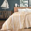 Back Printing Shaved Flannel Plush Blanket, Light Brown Stripe Blanket for Bed or Sofa, 80" x 90" (2 Pack Set of 2)