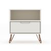 Manhattan Comfort Rockefeller 1.0 Mid-Century- Modern Nightstand with 1-Drawer in Off White