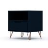 Manhattan Comfort Rockefeller 1.0 Mid-Century Modern 1-Drawer Nightstand in Midnight Blue