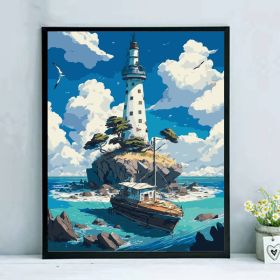 Tiangong Digital Oil Painting Colorful Decorative Painting (Option: F175 Cape Lighthouse-30x40cm Tight Inner Frame)