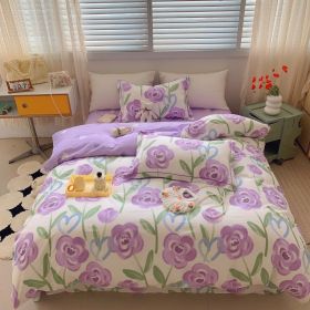 Home Fashion Simple Printing Cotton Bed Four-piece Set (Option: Violet Violet-1.5M)