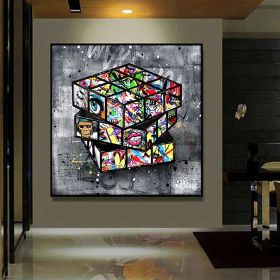 Banksy Graffiti Rubik's Cube Canvas Painting Wall (Option: Painting core inner frame-70x70cm)