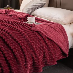 Milk Velvet Blanket Thickened Strip Cut Flower Flannel Blanket (Option: Wine Red-150 X200CM Cover Blanket)