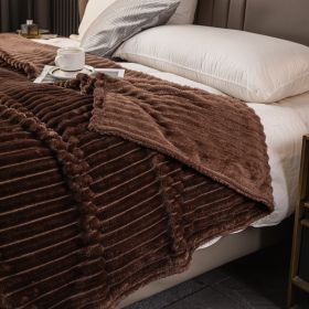 Milk Velvet Blanket Thickened Strip Cut Flower Flannel Blanket (Option: Dark Coffee Color-150 X200CM Cover Blanket)