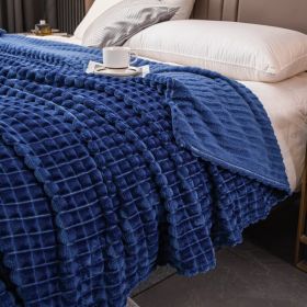 Milk Velvet Blanket Thickened Strip Cut Flower Flannel Blanket (Option: Cut Grid Blue-150 X200CM Cover Blanket)