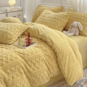 Four-piece Bed Set Thickened Warm Milk Fiber (Option: Lemon Yellow Basic Style-120cm Bed Sheet Three Pieces)