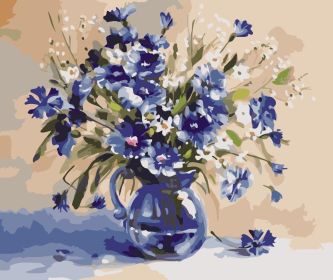 Digital Oil Painting Frameless Flowers (Option: Sapphire Blue Vase-No Inner Frame 40 X50)