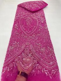 High-grade Lace Beads Sequined Mesh Embroidery Fabric (Option: Rose Red-5Yards-1.3m)