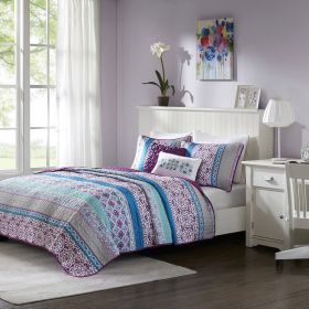 Joni Reversible Quilt Set with Throw Pillows (Color: as Pic)