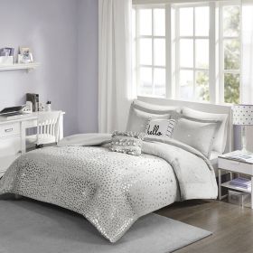 Zoey Metallic Triangle Print Comforter Set (Color: as Pic)