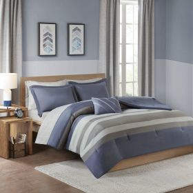 Marsden Striped Comforter Set with Bed Sheets (Color: as Pic)