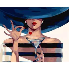 Digital Oil Painting Decorative Frameless (Option: 1343 Blue Hat Cherry Female-Frameless 40X50CM)