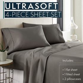 Full Size Sheets Set - Bedding Sheets & Pillowcases w/ 16 inch Deep Pockets - Fade Resistant & Machine Washable - 4 Piece 1800 Series Full Bed Sheet S (Color: Grey, Piece Type: 4 Piece 1800 Series Full Bed)