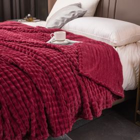 Milk Velvet Blanket Thickened Strip Cut Flower Flannel Blanket (Option: Cut Grid Wine Red-230 X200CM Cover Blanket)