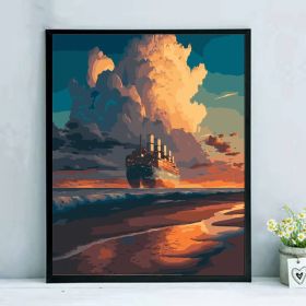 Tiangong Digital Oil Painting Colorful Decorative Painting (Option: F174 Sunset Sail-40x50cm Tight Inner Frame)