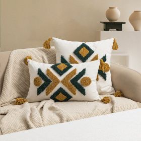 Moroccan Geometric Loop Velvet Tassel Living Room Sofa Cushion Cover (Option: Coffee Green-45x45cm)