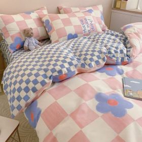 Washed Cotton Four-piece Bedding Set (Option: Pink Plaid-200cm)